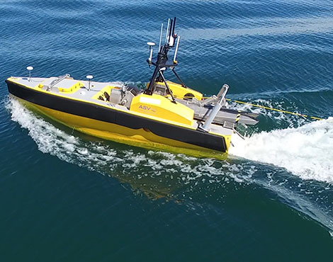 Unmanned boat in water